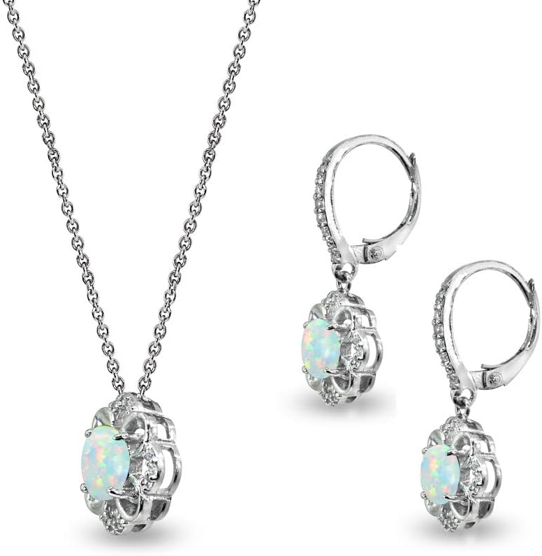 B. BRILLIANT Sterling Silver Genuine or Synthetic Gemstone 6mm Round-Cut Flower Dainty Slide Necklace & Leverback Earrings Set - Image 2