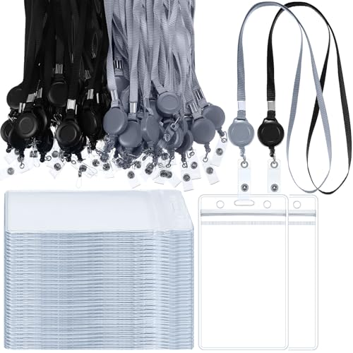 Marspark Lanyard with ID Holders Sets, Black and Gray, 50 Set