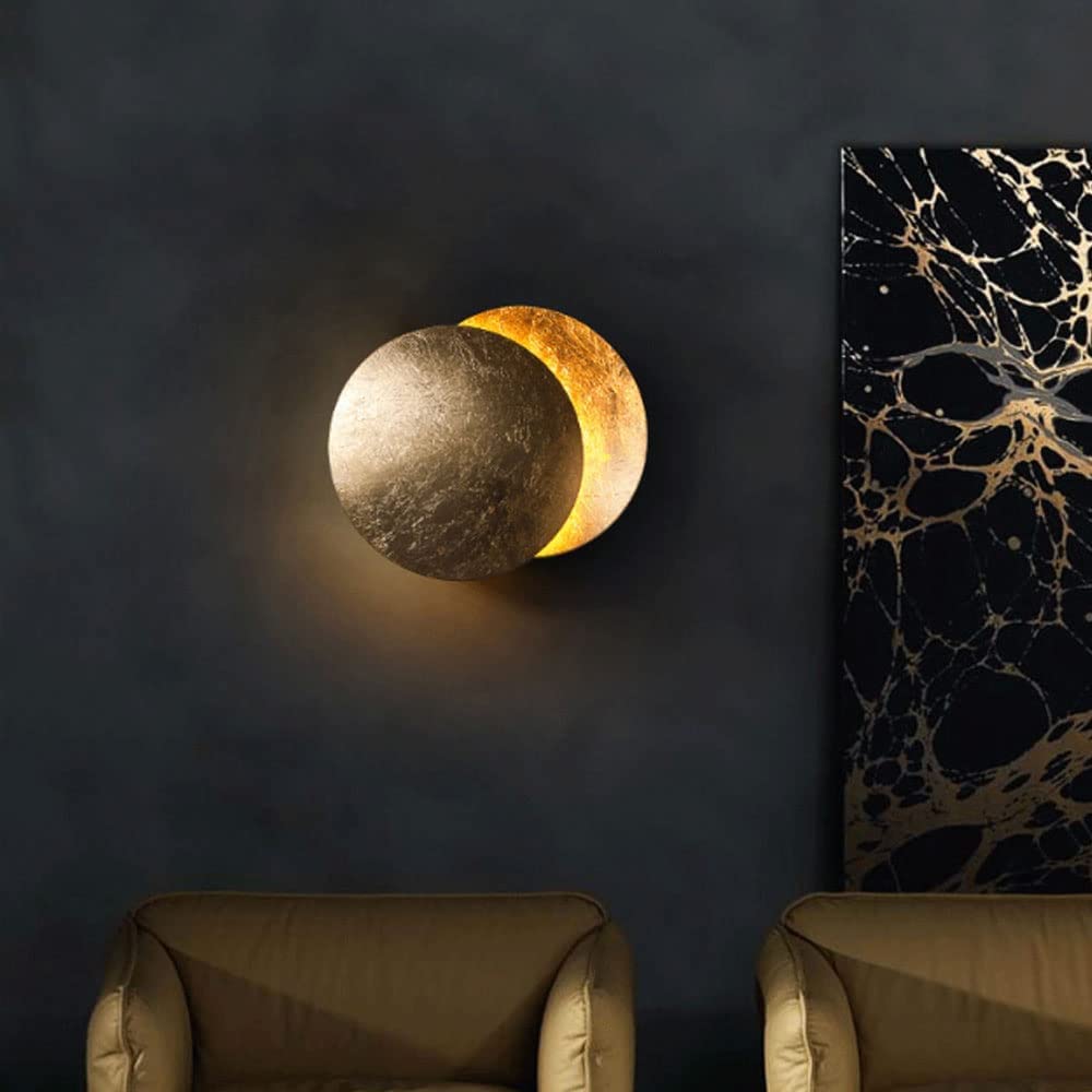 Applique Rotonda in Rame Dorato - Lampada Creativa con Concetto lunare e Eclissi Solare per Soggiorno, Camera da Letto, corridoio, Scale in Stile Nordico, Comodino, Illuminazione Interna