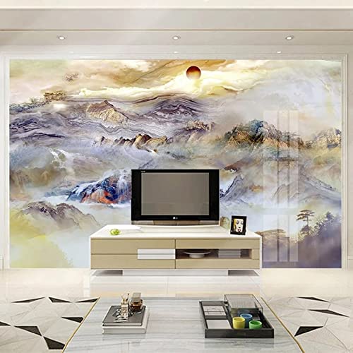 Autocollants muraux montagnes paysage ensoleillé grand sticker vinyle adhésif