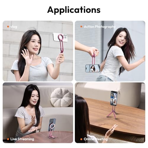 Image of ULANZI MA30 Magnetic Phone Tripod Stand for iPhone - Aluminium Maglock Smartphone Mini Tripod Pocket Cell Phone Stand Strong Magnet Quick Mount Compatible with iPhone 16 15 14 13 12 Series, Pink