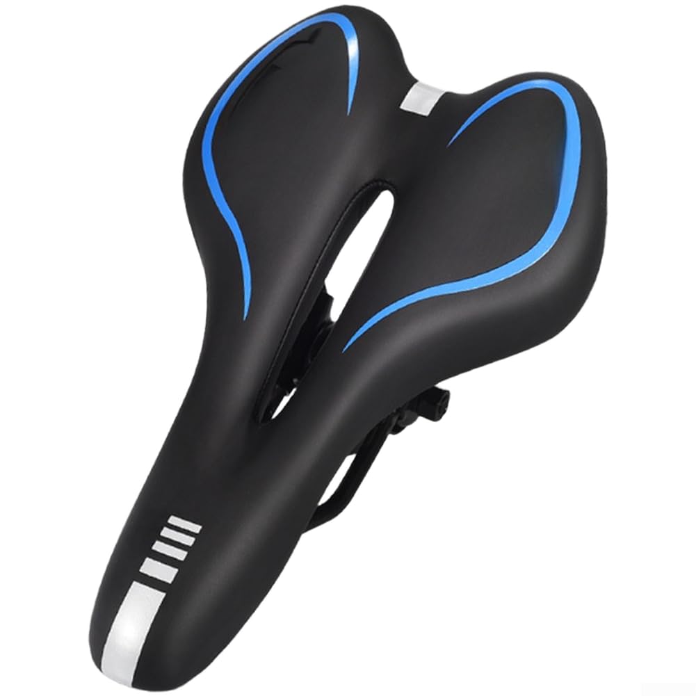 Upgraded Silicone Bike Seat with Shock Absorption - Ergonomic Cushioned Bicycle Saddle for Road & Mountain Bikes - Breathable Design 27x16cm(Blue)