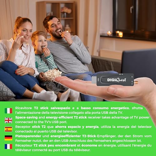 Digiquest XO Stick décodeur DVB-T2 noir doté d'une télécommande 2 en 1 pratique