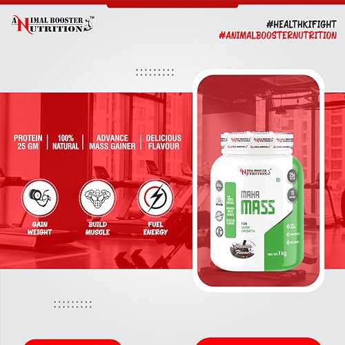 Image of Animal Booster Nutrition Maha Mass Gainer, 25 Grams of Protein in 90gm of Serving Helps in Gain Weight, Build Muscle & Fuel Energy - Chocolate Flavor (11Servings /1KG)