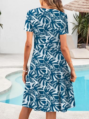 Image of MSBASIC Womens Summer Wrap V Neck Casual Dresses Floral Short Sleeve A-Line Midi Sundress