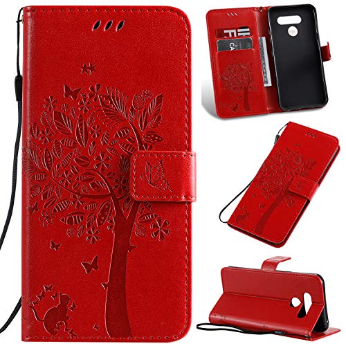 LG Stylo 5 Wallet Case,LG Stylo 5 Plus PU Leather Protective Case Emboss Love Tree Cat Folio Magnetic with Card Holder Kickstand Flip Case for LG Stylo 5/Stylo 5 Plus/Stylo 5X Red