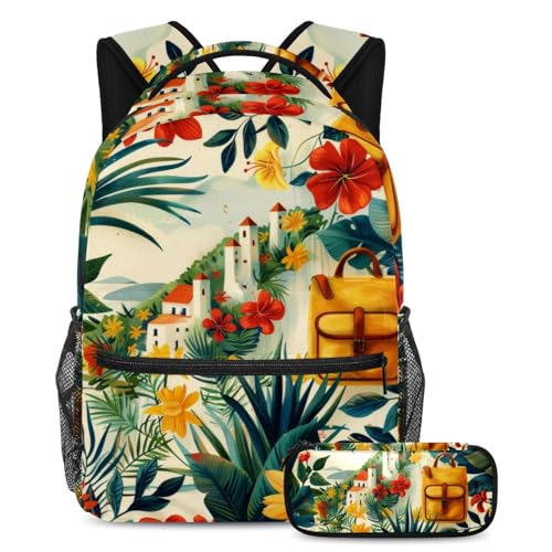 Trousse à crayons et sac à dos paysage de voyage pour organiser facilement les affaires scolaires