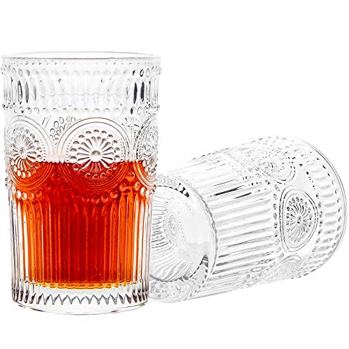 12 Ounce Romantic Water Glasses 2 Pack Drinking Glasses Tumblers Vintage Drinking Glasses Set for Whisky Juice Beverages Beer Cocktail