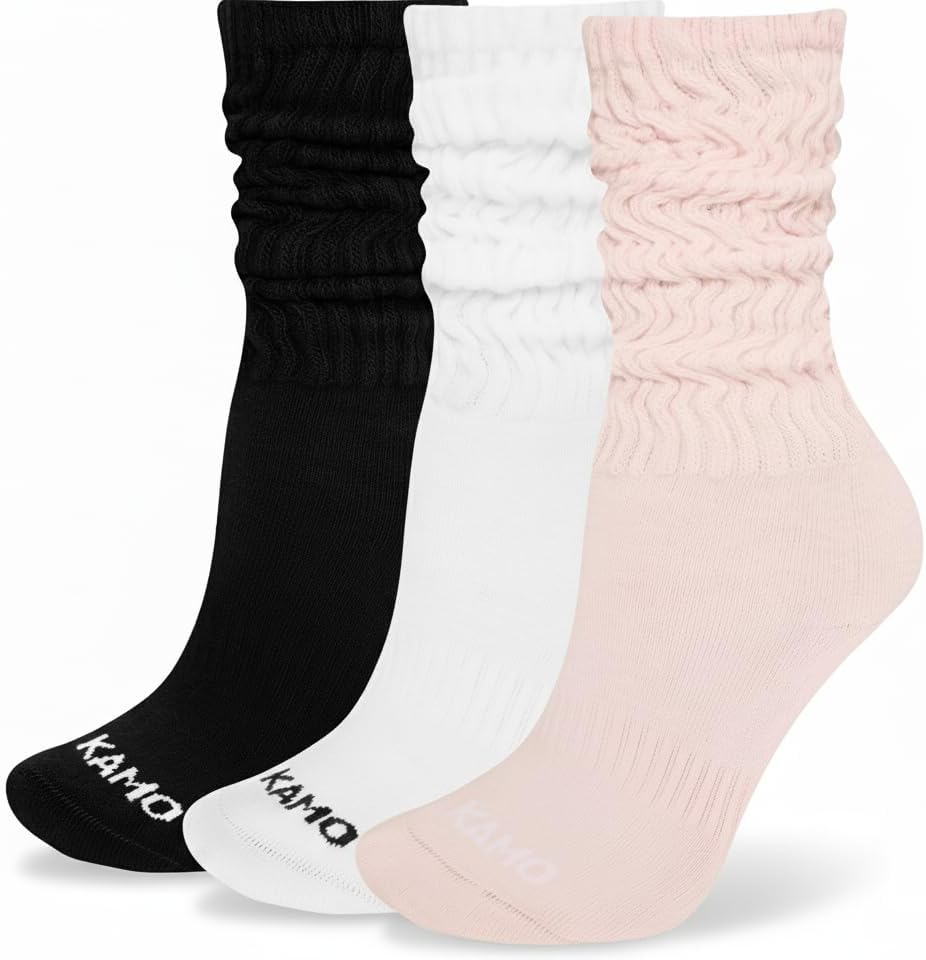 Kamo Fitness Cozy 3-Pair Pack - Scrunch Long Crew Socks for Women, Soft & Breathable Boot and Slouch Socks, Size 5-9