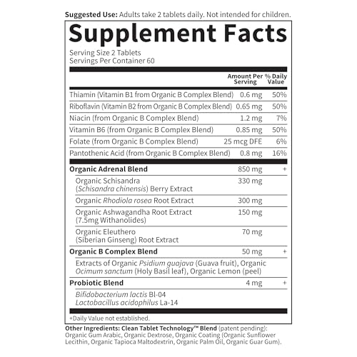 Garden of Life Organics Adrenal Daily Balance, Adaptogenic Herbs Ashwagandha, Holy Basil, B Complex & Probiotics, Organic Non-GMO, Vegan, Gluten Free Supplement, Two Month Supply, 120 Tablets - Image 5