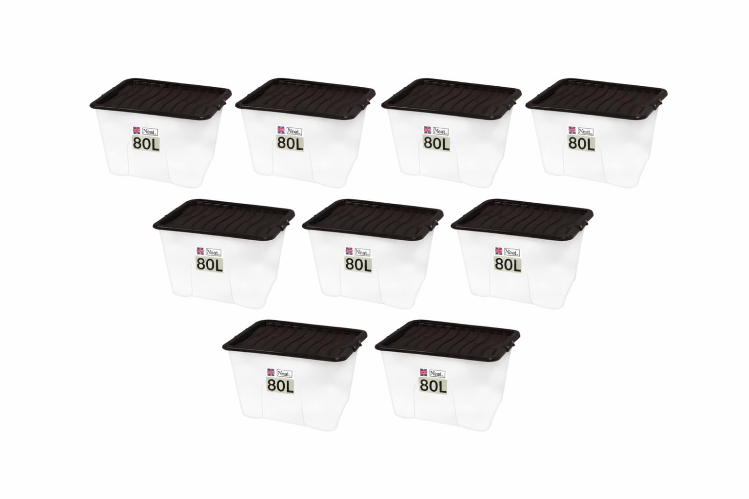 Neat. Plastics Large Plastic Storage Box With Black Clip-On Lids, Durable & Stackable Organizing Box Container For Home, Garage & Office, Set of 10 — image 1