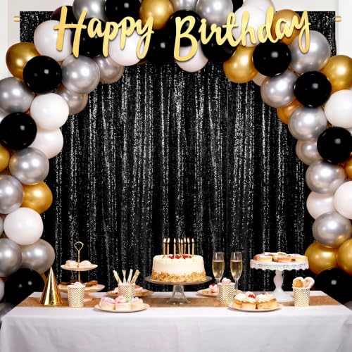 Image of Black Sequin Backdrop Curtains-2 Panels 3FTx8FT Black Backdrop for Wedding, Glitter Party Decorations Background Drapes for Birthday Party Anniversary Graduation Photo Booth Decor