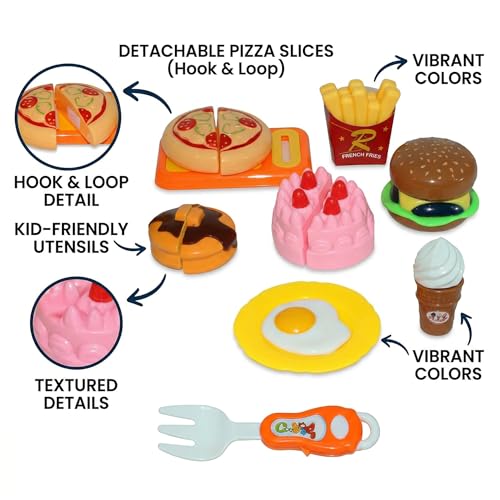 Image of PLUSPOINT Pretend Play Fast Food Set, 14pc Play Food for Kids with Take Apart Burger and Hot Dog Plastic Toys Food, Play Kitchen Accessories Role Play Toys Christmas Birthday Gift for Kids Toddlers