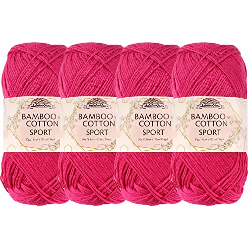 JubileeYarn Bamboo Cotton Sport 4 Ply Yarn - 50g/Skein - Magenta - 4 Skeins, 6TC17 Magenta