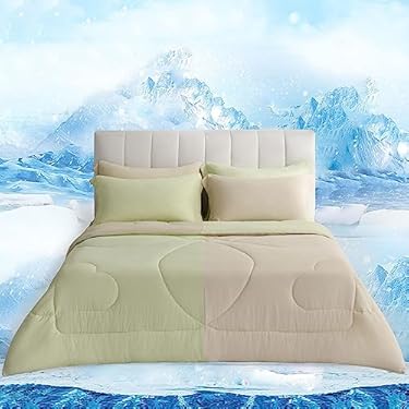 AMAZON - AIKOFUL Cooling Summer Blanket,Lightweight Cooling Comforter for Hot Sleepers and Night Sweats,Reversible Cooling Quilt,Breathable Lyocell™ Blended Fabric,Machine Washable(Light Green/Cream,60”x90”)