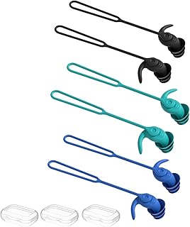 Swimming Ear Plugs for Adults,3 Pairs Anti-Lost Waterproof Reusable Silicone Swim Earplugs for Swimming Showering Surfing Snorkeling (Black,Blue,Cyan, Adults Size)
