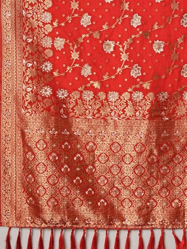 Image of Women's Georgette Kanjeevaram Saree with Woven Ethnic Motif Design, Unstitched Blouse Piece