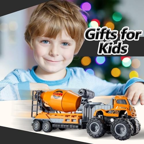Image of Friction Powered Cement Mixture Transport Truck Toys for Kids, Boys, Girls, 1:43 Die Cast Metal Model Concrate Mixture Construction Miniature Toy, Pull Back Vehicle (Multicolor)