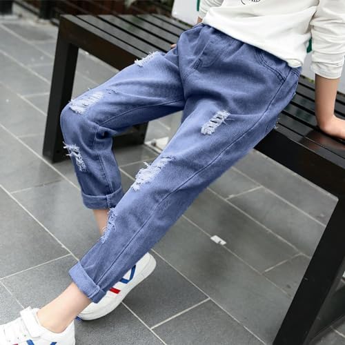 Girls 10-12 Trendy Boyfriend Jeans Heart Embroidery Button Fly Boys Jeans Soft Cotton Jeans para Niña2