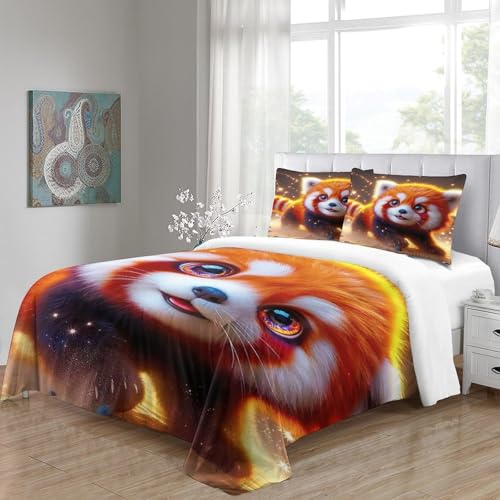 Ensemble de lit panda rouge 260x220 cm en microfibre avec housses d'oreillers - 3