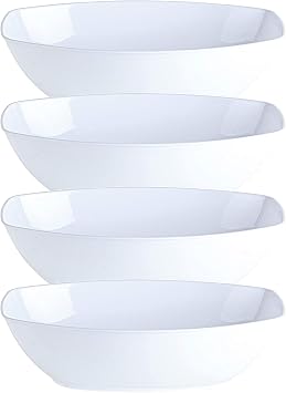 White 80 Oz Oval Shaped Disposable Plastic Serving Luau Bowls to serve Salad, Snack and Food in Elegant Parties, Hotel & Resturant. 4Ct