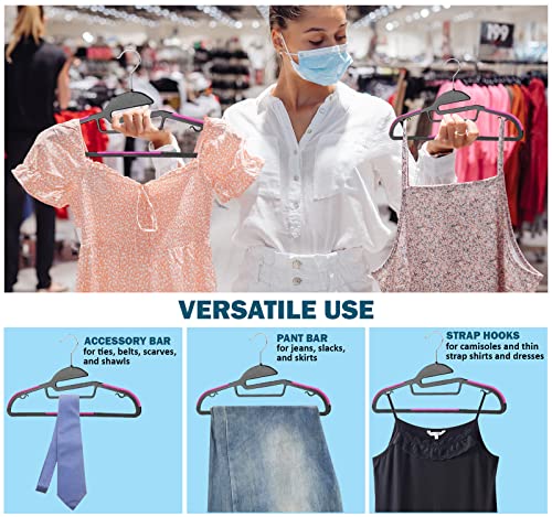 Pink Color Plastic Clothes Hangers (20 Pk) Non Slip Rubberized U-Slide Hanger, Ultra Thin Space Saving Suit Hanger, Non Slip Pants Hanger, Strong & Heavy Duty Plastic Coat Hanger, Strap Hooks. #TOP3
