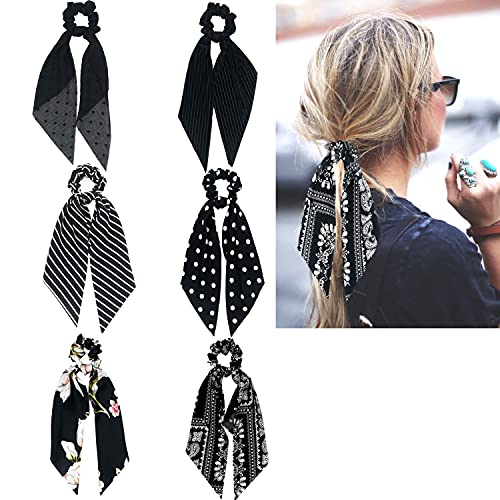Accesorios, Video On Demand Coletero negro con colas, lazo largo, lazo para el pelo, bufanda, coleteros, banda elástica para el pelo, coleteros, coleteros, coleteros, para mujeres y...