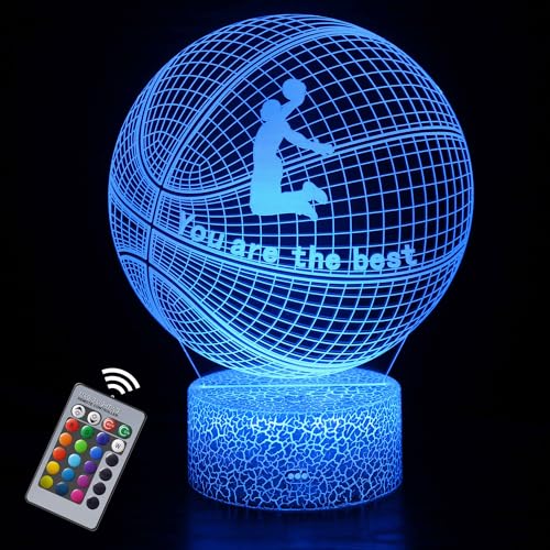 INTUPGD Presente de basquetebol, luz noturna basquetebol 3D lâmpada LED com controlo remoto mudança de 16 cores para meninos e meninas