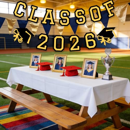 Image of Class of 2026 Graduation Banner University College Grad Garlands Decoration Party Supplies High School Colors Gold Black