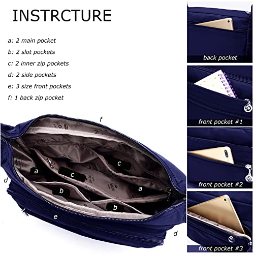 WITERY Small Crossboby Bag for Women - Waterproof Nylon Multi-pocket Purse Travel Shoulder Bag Lightweight Messenger Bag4