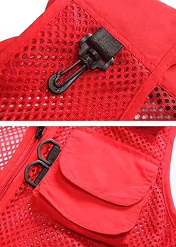 Men's Mesh Fishing Vest Multi Pockets Photography Outdoor Jacket (Red, M-US)4