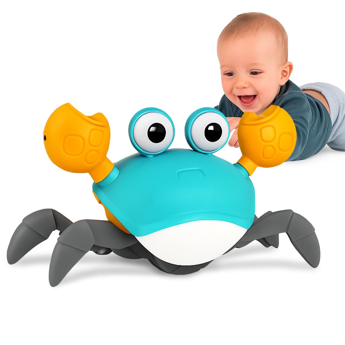 Wembley Crawling Crab Baby Musical Toy for Kids Toddlers Infant Tummy Time Interactive Moving Toys for Babies 6-12 Months Electric Sensor Dancing Walking Crab Toy Gift for Kids 1 2 3 Year Rechargeable