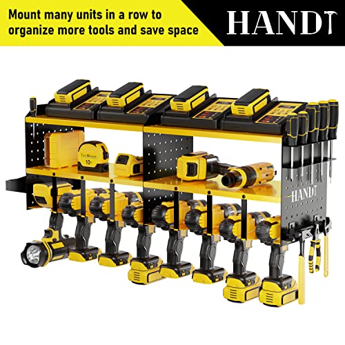 HANDT-Power-Tool-Organizer-Wall-Mount-Drill-Holder-Garage-Storage-Rack-Pegboard-Screwdriver-Holder-with-Magnet-Bar-Organization-Bin-Cordless-Drill-Battery-Charging-Station-Utility-Shelf-Yellow