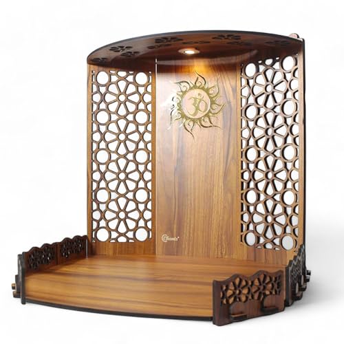 Chants® Bappa Beautiful Wooden Wooden Pooja Mandir for Home or Puja Temple Stand for Office and Shops with Led spot Light for Table top only