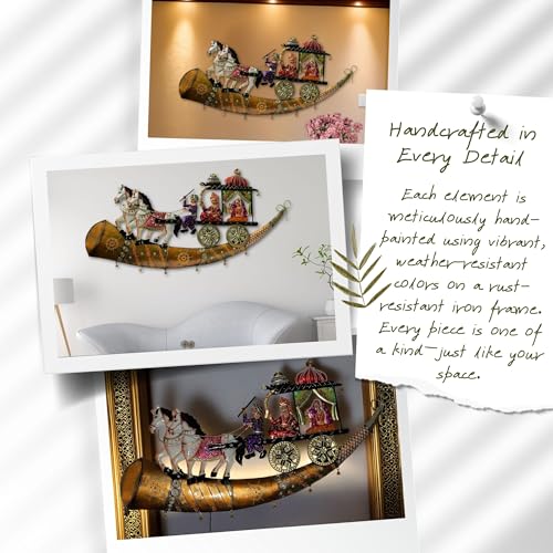 Traditional Indian Wall Decor – Iron Chariot with Horses & Royal Figures – Decorative Wall Hanging with Built-In Warm LEDs, Ethnic Metal Home Decor for Living Room, Diwali, Housewarming — photo — 4 of 9
