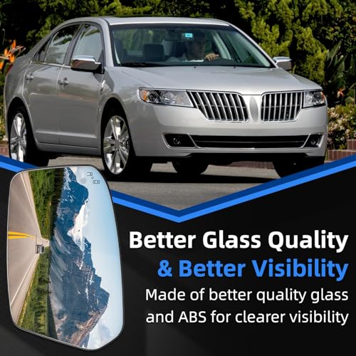 Image of Passenger Side Mirror Replacement for Ford Fusion 2006-2012, for Lincoln MKZ 2007-2012 - Right Side Mirror Glass, Rear View Mirrors Glass with Power Heated & Blind Spot