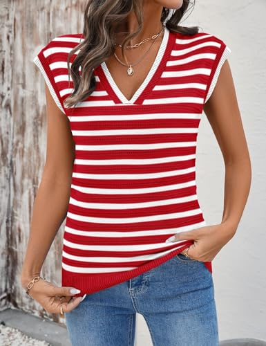 Image of AKEWEI Sweater Vest Women Sleeveless Knitted V Neck Cap Sleeve Pullover Tank Tops 2025 Summer Fall Fashion Causal Trendy
