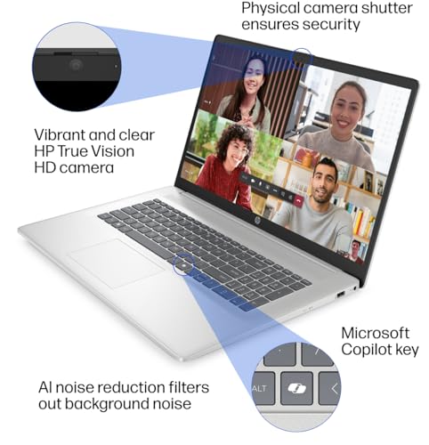 Image of HP 17 Laptop (17.3 inch FHD, Intel 10-Core i7-1355U, 32GB RAM, 1TB SSD) for Business, Home, Students, Long Battery Life, Narrow Bezel, Numeric Keypad, Wi-Fi 6, Fast Charge, Webcam, Win 11 Home