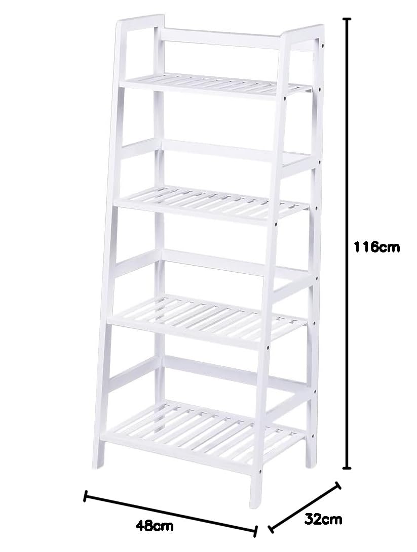 BAKAJI Regał na książki 4 półki z drewna bambusowego nowoczesny design do salonu salonu domowego biura rozmiar 116 x 48 x 32 cm bambus (biały)