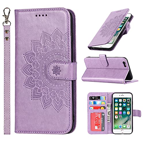 Sunyoo For Iphone 6S Case,For Iphone 6 Case,Flower Printed Leather Magnetic Book Wallet Case With Stand Holder Flip Cover With Card Slots And Strap Compartment For Iphone 6/6S(4.7")-Purple #TOP19