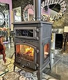 KAUFENET Stufa a legna 100% ghisa, forno a legna, fornello con forno, nero, classe energetica A