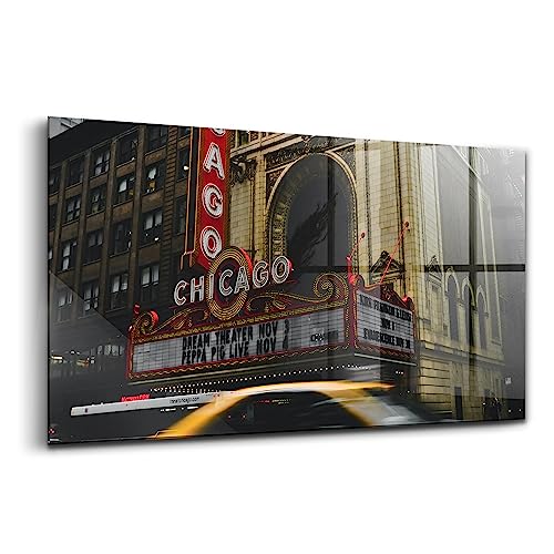 Peinture sur verre Théâtre à Chicago 140x70 pour un salon dynamique