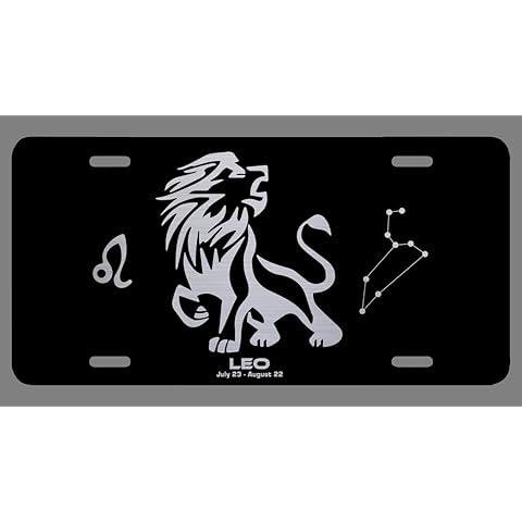 Zodiac Laser Etched Metal License Plate Gift Astrology Constellation Horoscope Astrological Aries Taurus Gemini Cancer Leo Virgo Libra Scorpio Sagittarius Capricorn Aquarius Pisces Gifts (Leo)