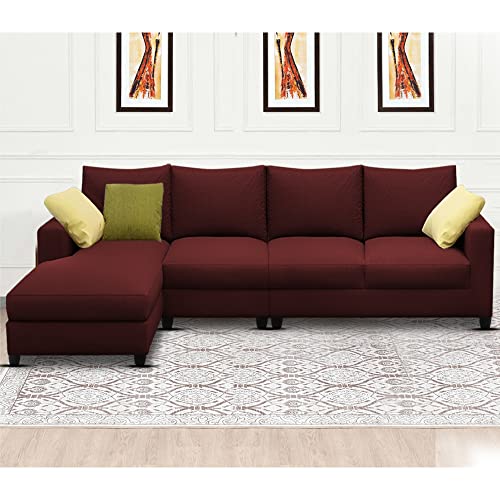 Image of Jian LHS 6 Seater L Shape Sofa Set Living Room (Maroon Fabric)