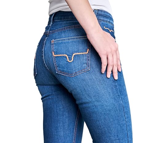 Kimes Ranch Women's Lola Raw Hem Western Mid-Rise Flare Leg Extra-Durable Shape-Saving Tri-Blend Denim Blue Jean Trousers4