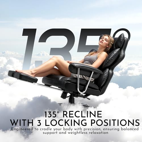 Efomao Desk Office Chair, Big and Tall PU Leather Ergonomic Office Chair, 200KG Adjustable High Back Computer Chair,Executive Swivel Chair with Footrest and Lumbar Support, Black - Image 3