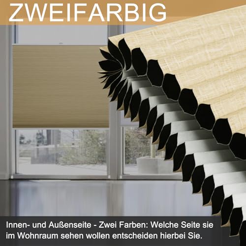 WOLTU Wabenplissee ohne Bohren verdunkelung, 100 x 120 cm, Beige-Weiß – Ansicht 3
