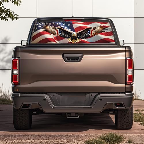 Image of Rear Window Decals for Trucks - 65x17.3 in Back Window Decals Fit Most Pickup Trucks SUV, Vinyl American Flag Back Window Decal Truck Rear Window Graphics for Personalized Decoration