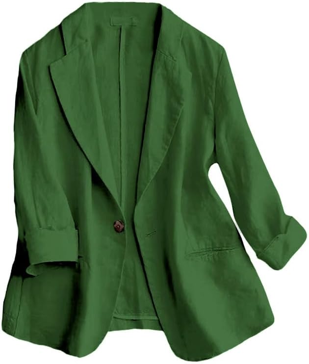 IDEALSANXUN Linen Blazer Women 3/4 Sleeve Lightweight Spring Summer Blazer Jackets