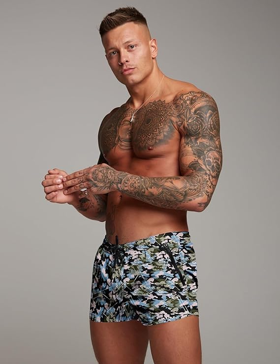 COOFANDY Maillot de bain pour homme - Short de bain - Taille S à XXL, Camouflage bleu gris, Large